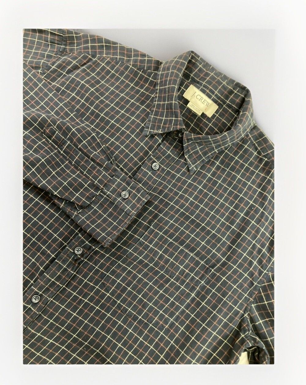 J Crew Flannel Shirt Mens L Blue Plaid Button Up Long Sleeve Casual Cotton